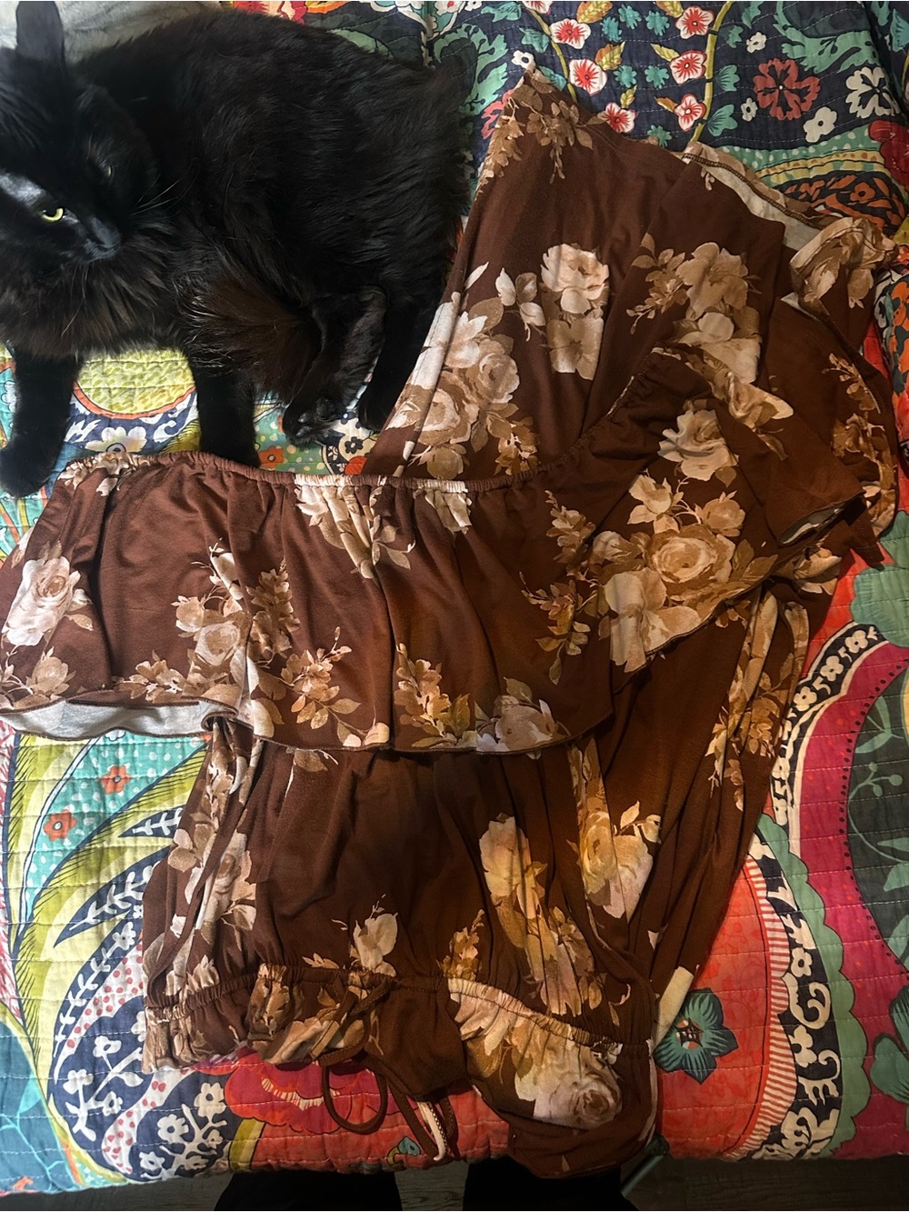 & Other Stories Brown Floral Strapless Dress